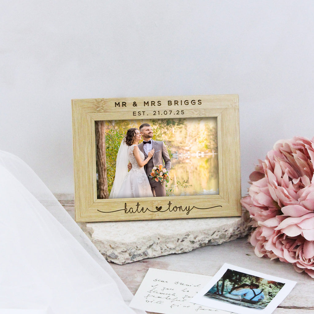 Personalised Wooden 'Mr & Mrs' Wedding Photo Frame