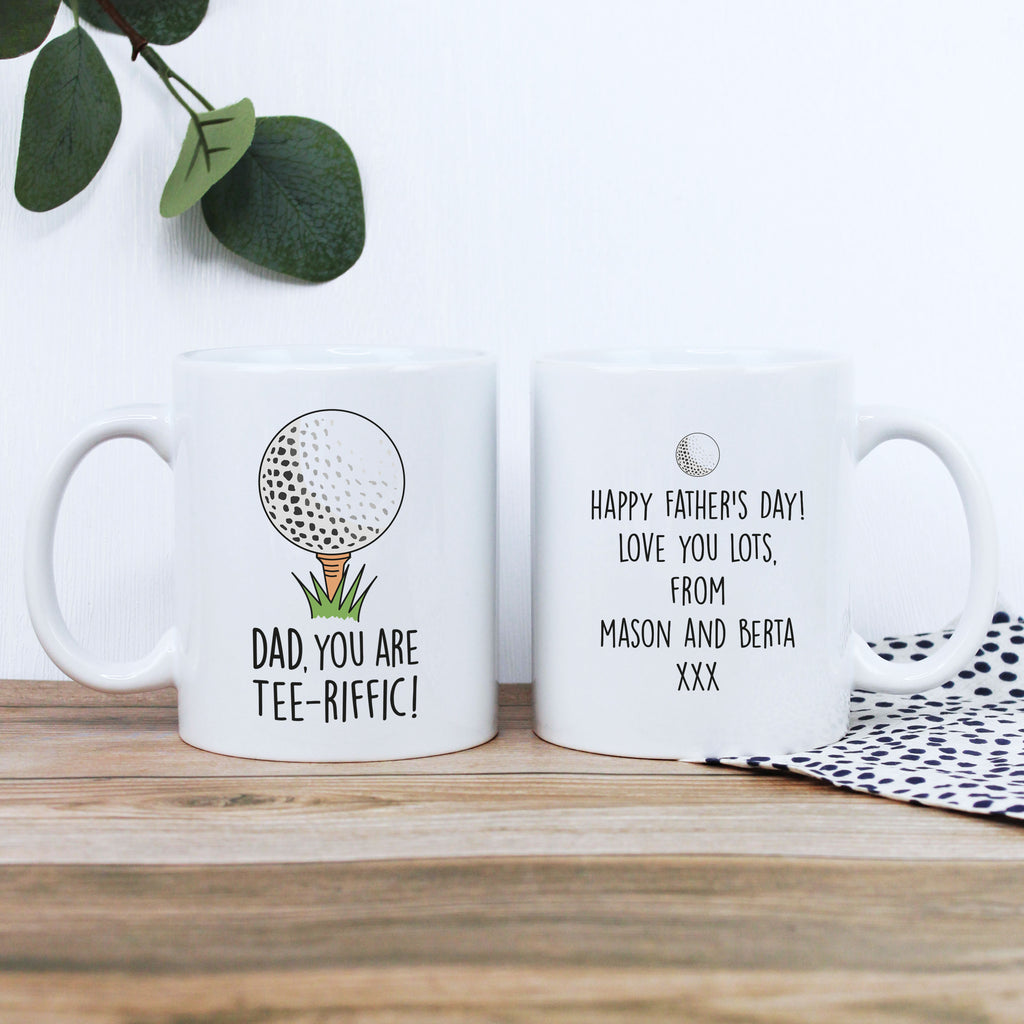 Personalised 'Dad You Are Tee-Riffic' Coffee Mug with Coaster Option