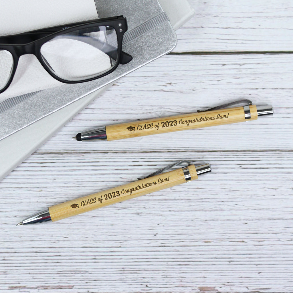 Personalised Graduation 'Class Of 2023' Bamboo Ballpoint Pen & Pencil Set