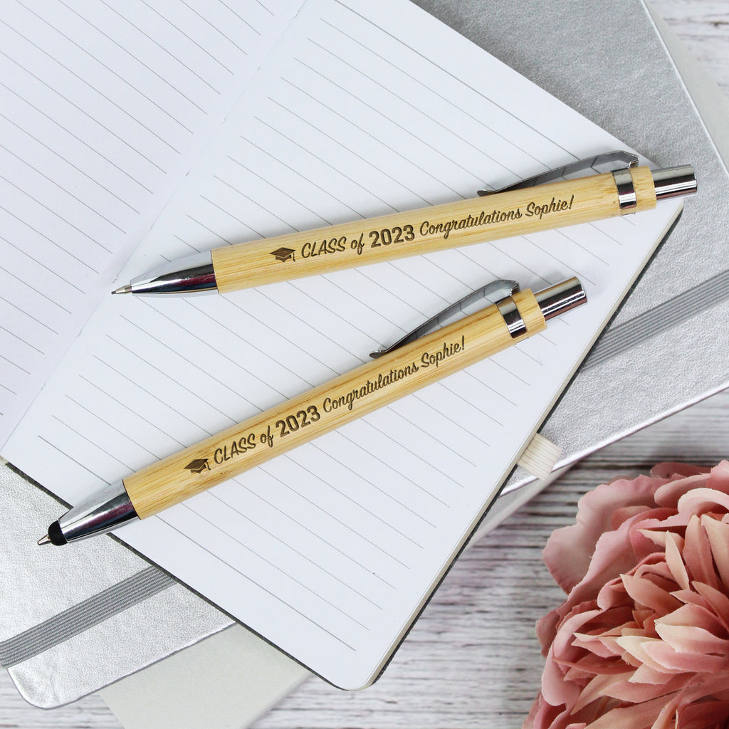 Personalised Graduation 'Class Of 2023' Bamboo Ballpoint Pen & Pencil Set