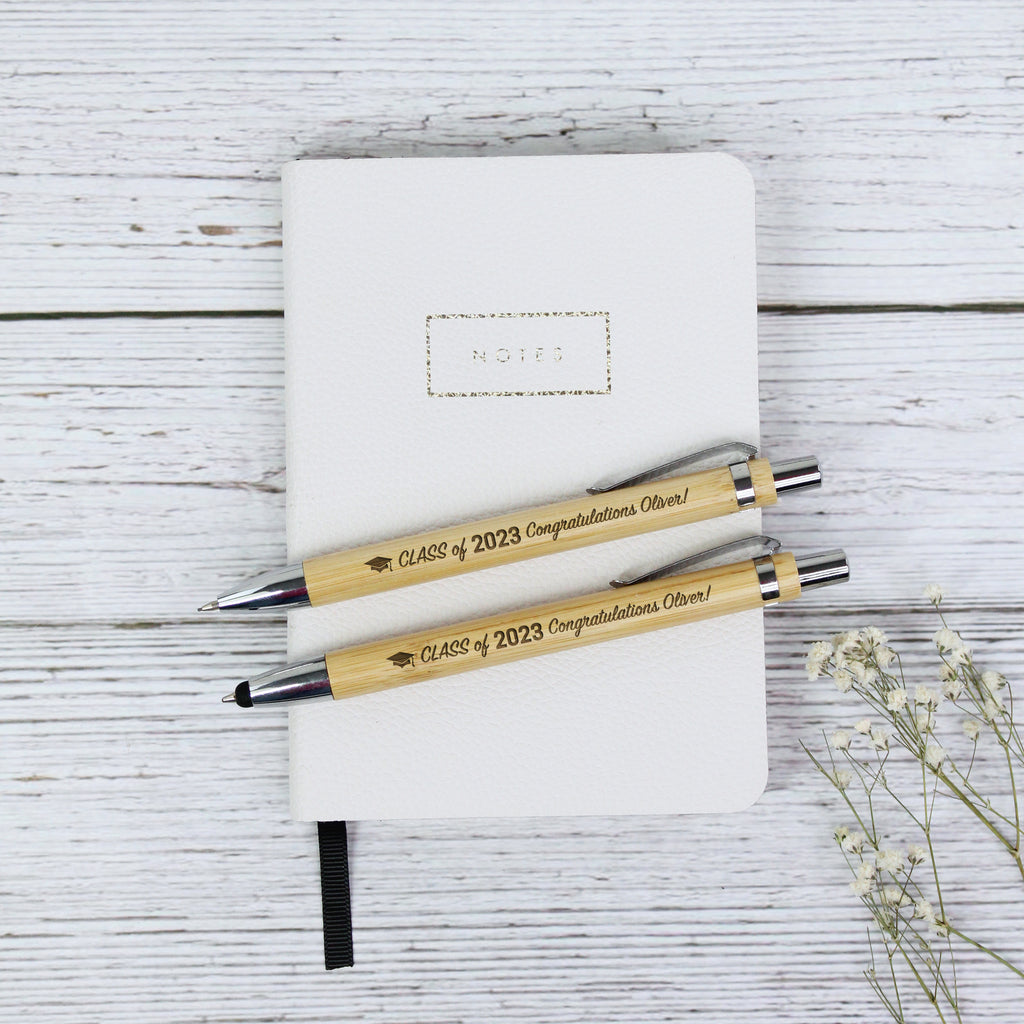 Personalised Graduation 'Class Of 2023' Bamboo Ballpoint Pen & Pencil Set