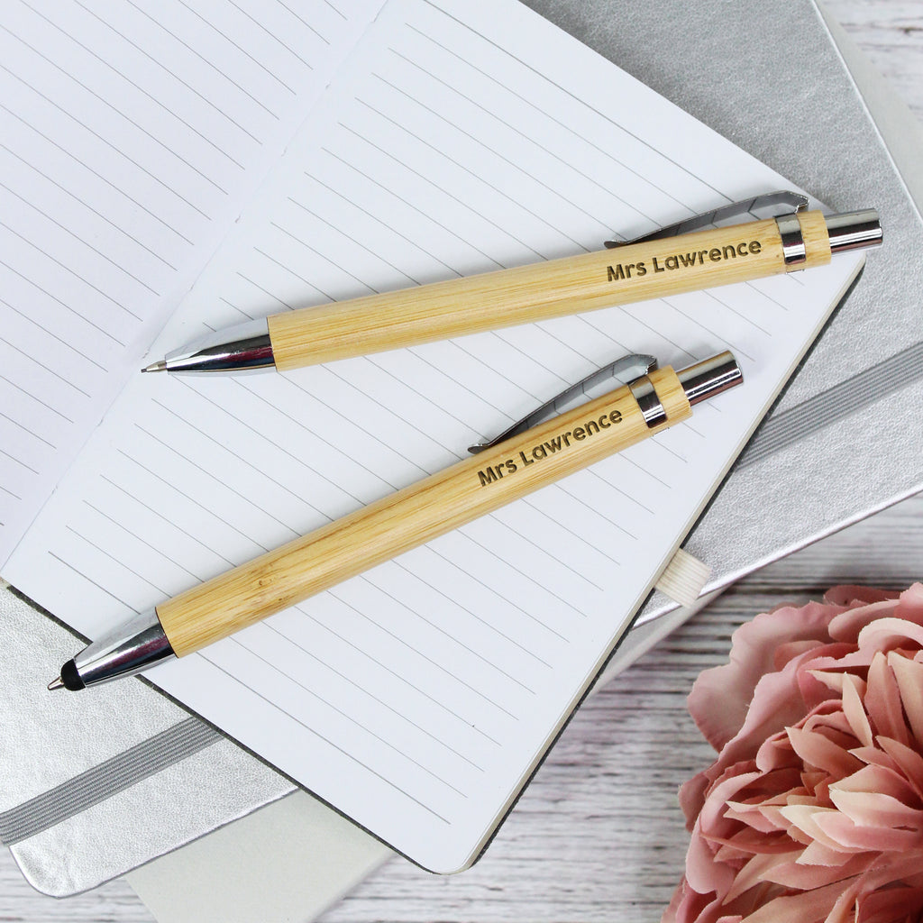 Personalised Mechanical Bamboo Teacher Pen & Pencil Set