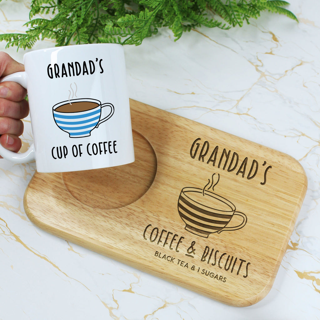 Personalised Grandad's Coffee & Biscuits Board with Mug Option