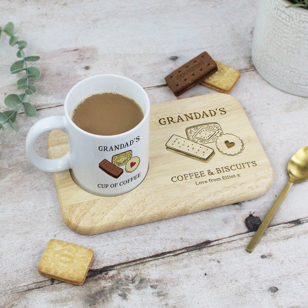 Personalised Grandads Coffee & Biscuits Board with Coffee Mug Option