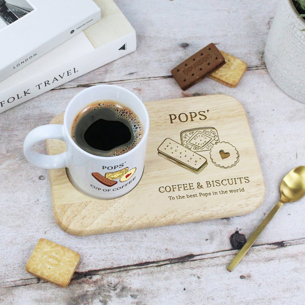 Personalised Grandads Coffee & Biscuits Board with Coffee Mug Option