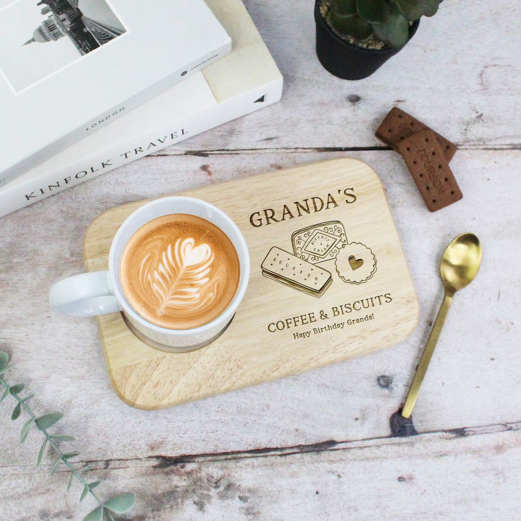 Personalised Grandads Coffee & Biscuits Board with Coffee Mug Option