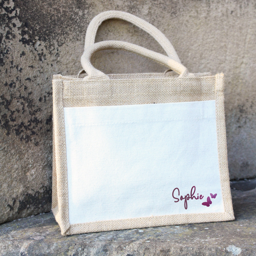 Personalised Butterfly Jute Bag with Name