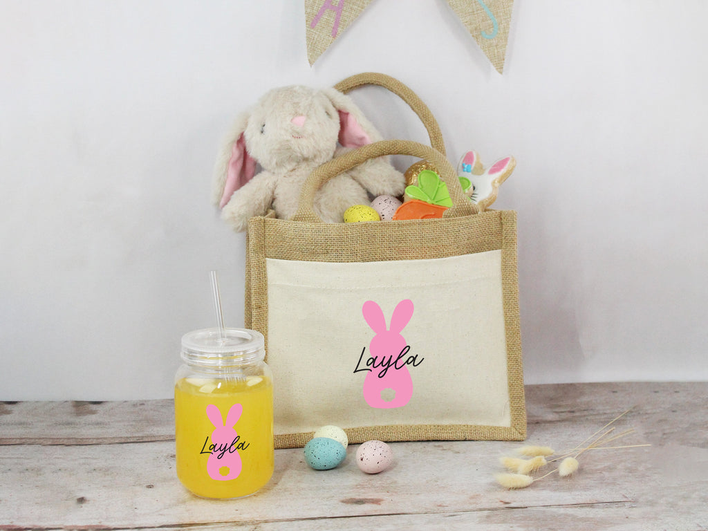 Personalised Easter Jute Bag with Matching Tumbler & Straw