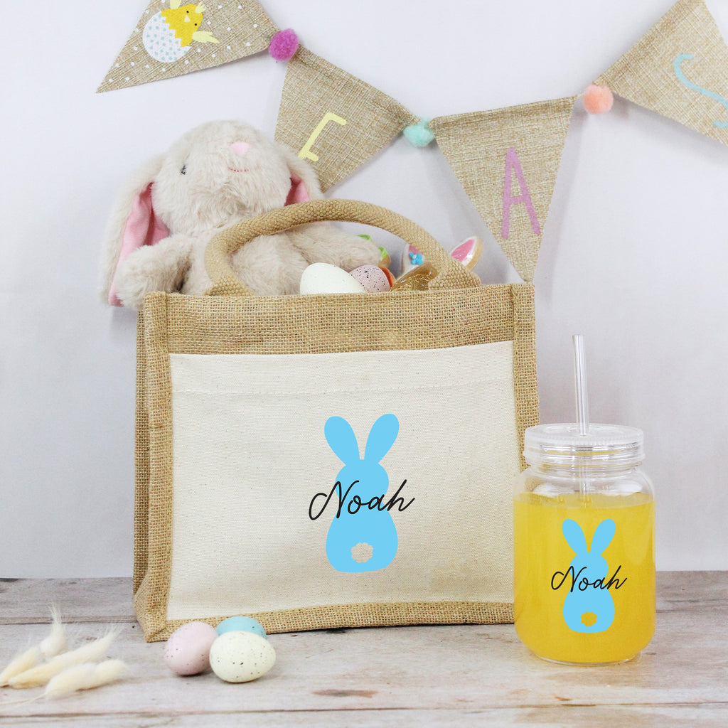 Personalised Easter Jute Bag with Matching Tumbler & Straw