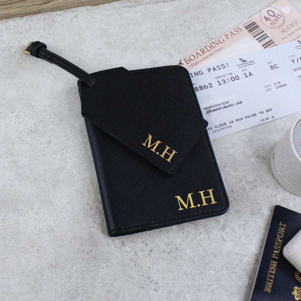 Personalised Passport Holder & Luggage Tag Travel Set with Initials