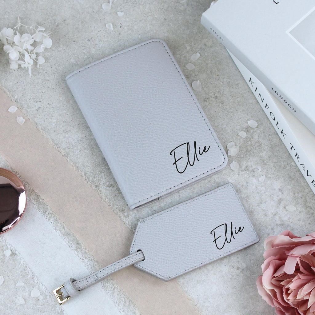 Personalised Passport Holder & Luggage Tag Travel Set with Name