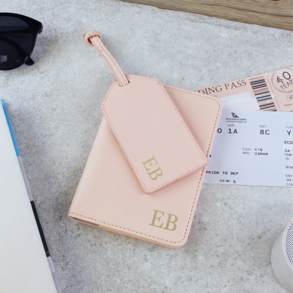 Personalised Passport Holder & Luggage Tag Travel Set with Initials