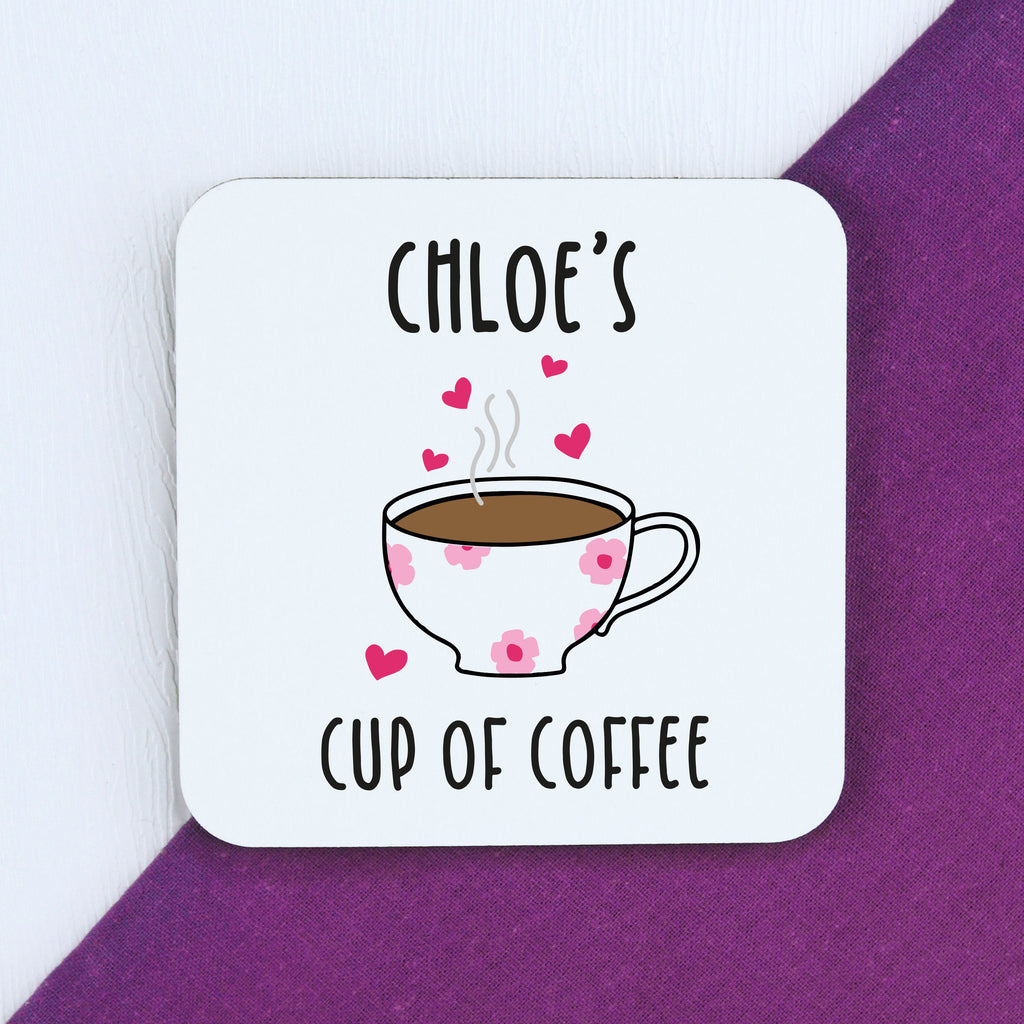 Personalised 'Cup of Coffee' Square Coaster - Any Name