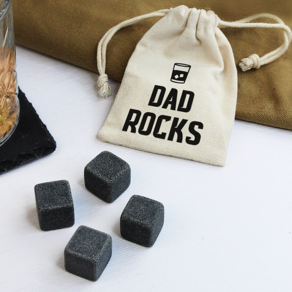 Dad Rocks Whisky Stones with Cotton Drawstring Bag & 4 Soapstone Ice Cubes