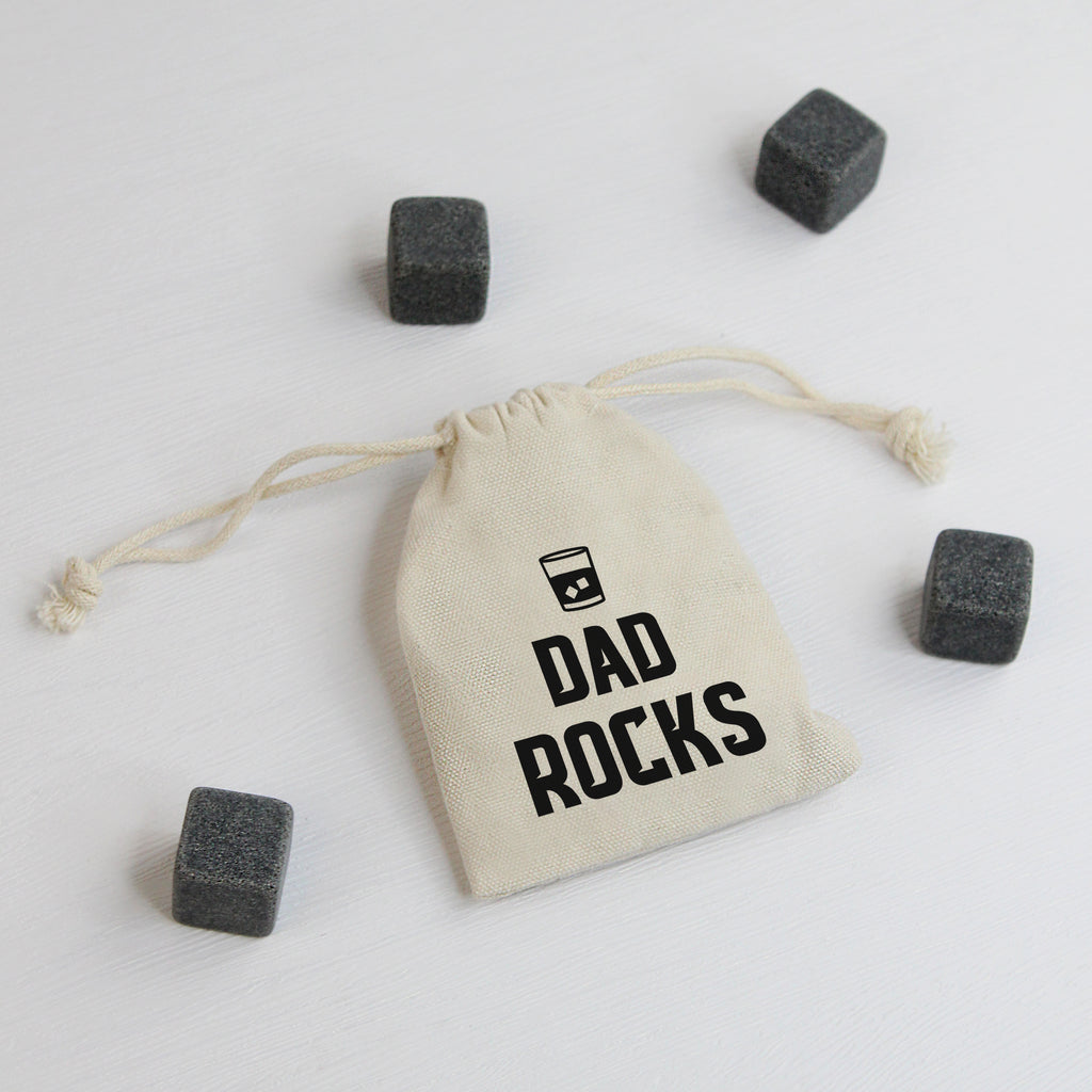 Dad Rocks Whisky Stones with Cotton Drawstring Bag & 4 Soapstone Ice Cubes