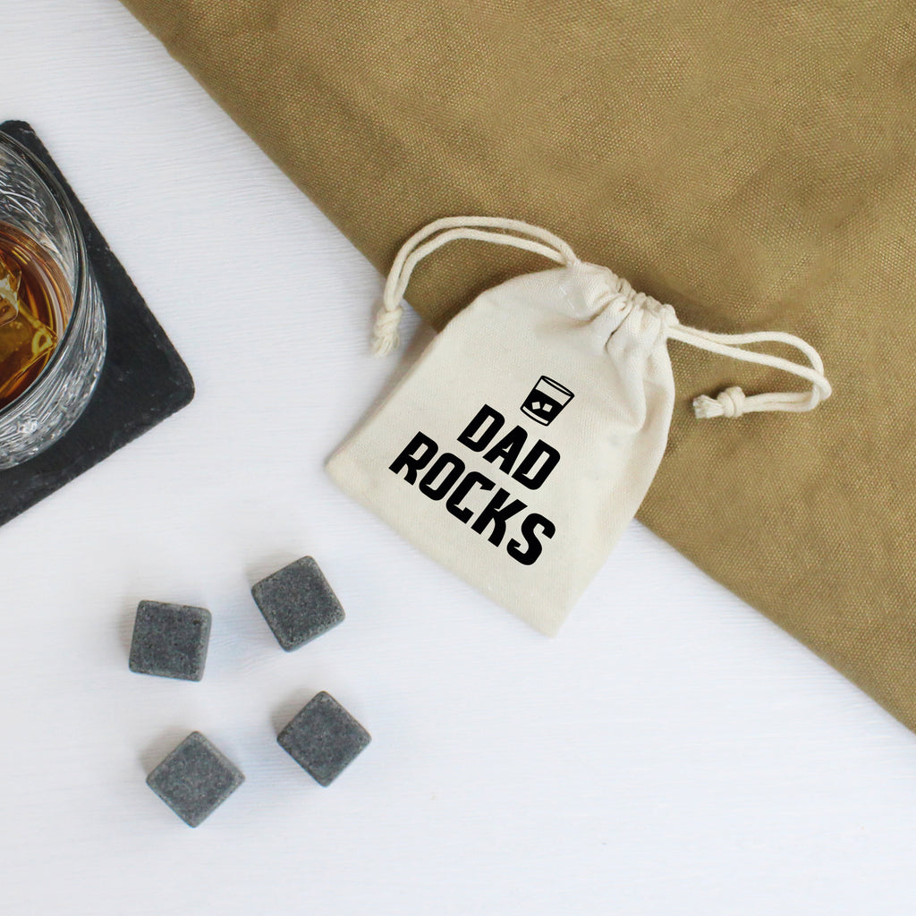 Dad Rocks Whisky Stones with Cotton Drawstring Bag & 4 Soapstone Ice Cubes