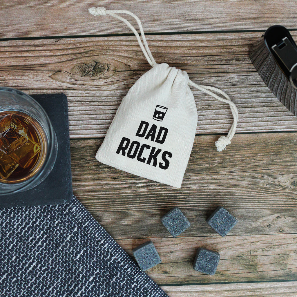 Dad Rocks Whisky Stones with Cotton Drawstring Bag & 4 Soapstone Ice Cubes