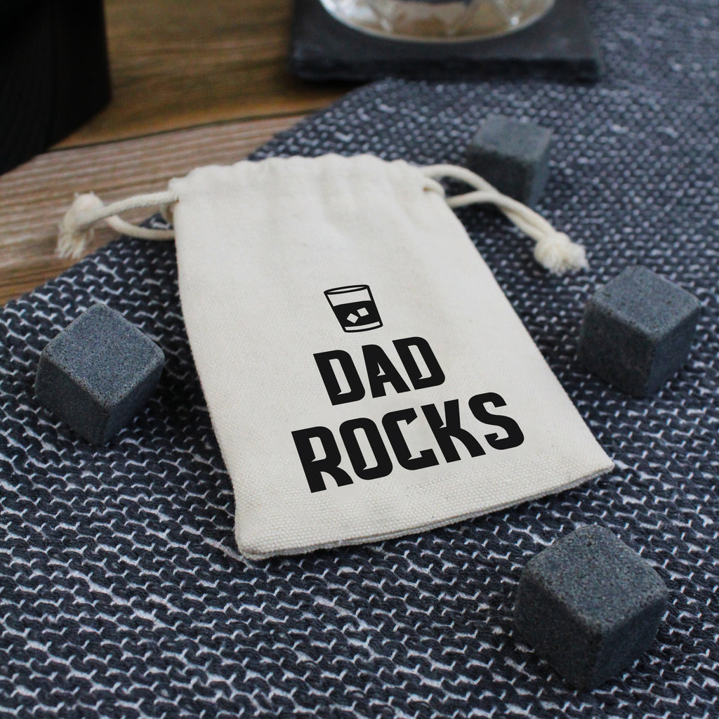 Dad Rocks Whisky Stones with Cotton Drawstring Bag & 4 Soapstone Ice Cubes