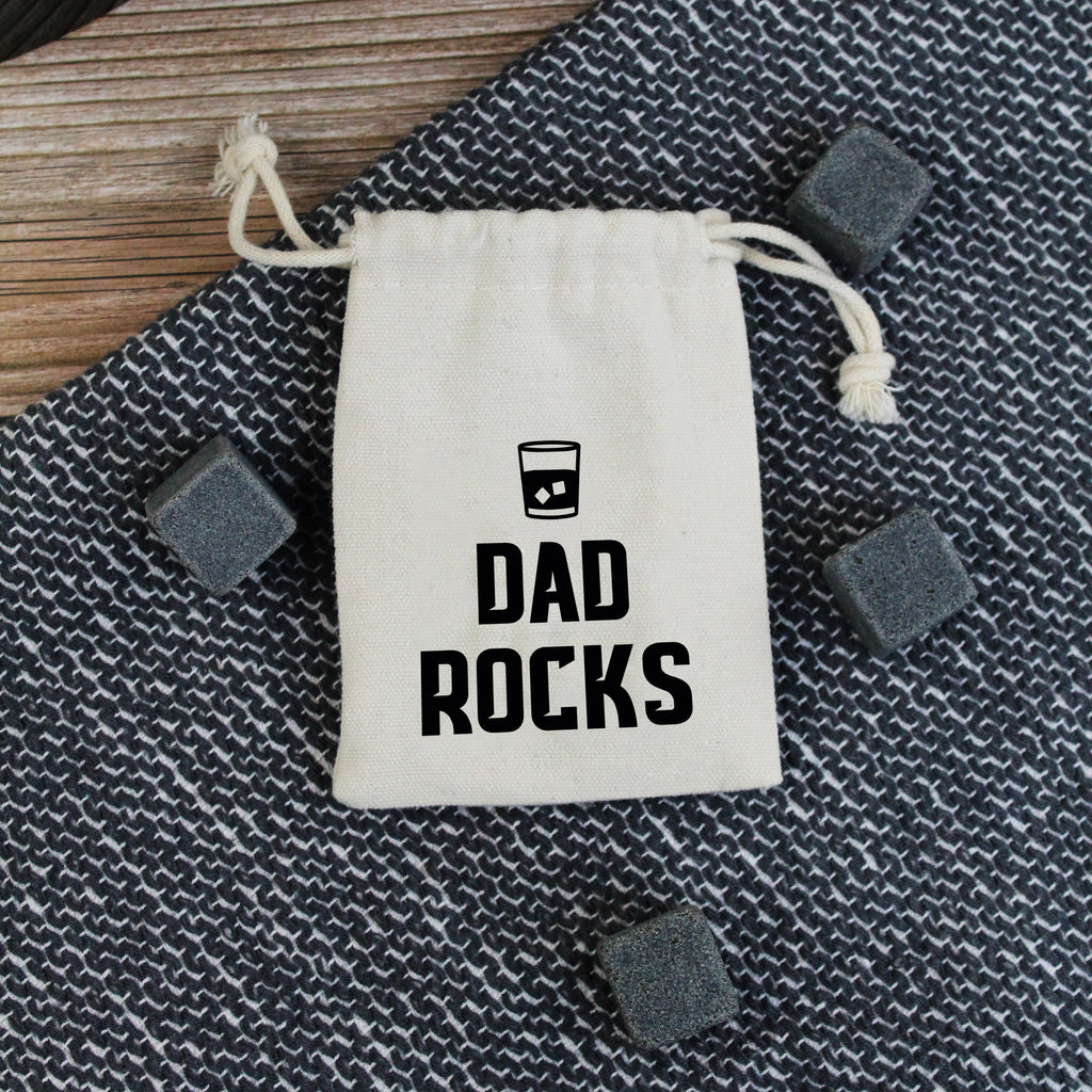 Dad Rocks Whisky Stones with Cotton Drawstring Bag & 4 Soapstone Ice Cubes