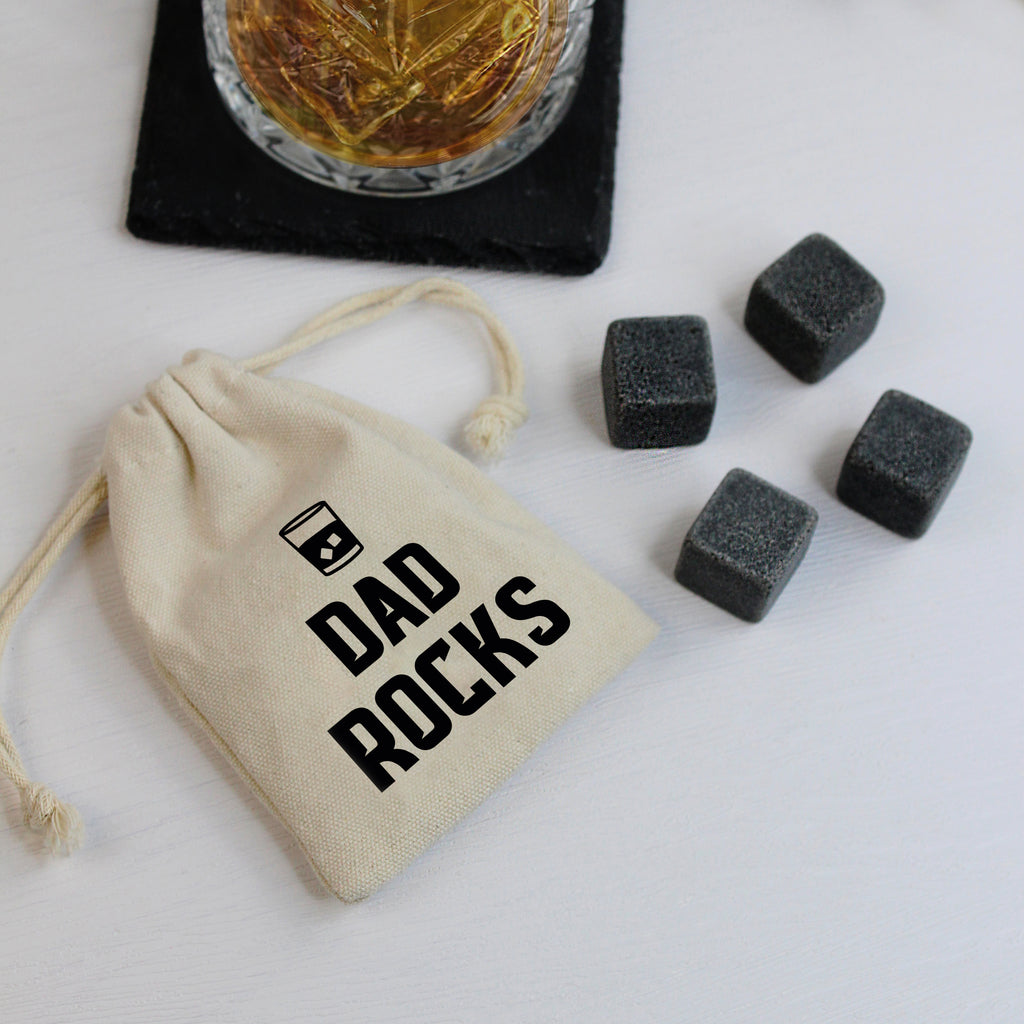 Dad Rocks Whisky Stones with Cotton Drawstring Bag & 4 Soapstone Ice Cubes