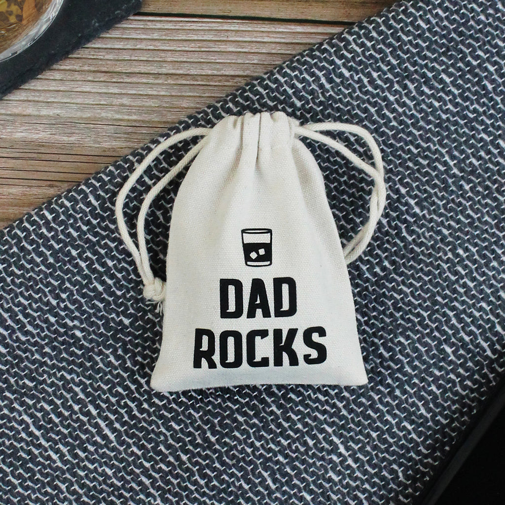 Dad Rocks Whisky Stones with Cotton Drawstring Bag & 4 Soapstone Ice Cubes