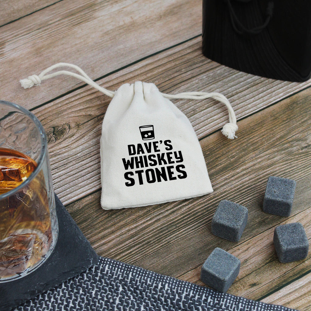 Whiskey Stones in Personalised Drawstring Bag with Name