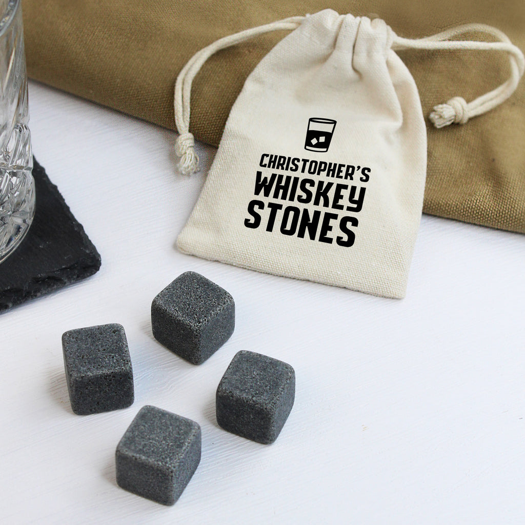 Whiskey Stones in Personalised Drawstring Bag with Name