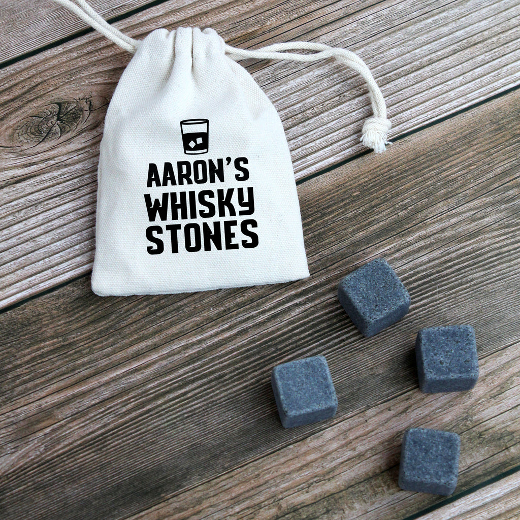 Whisky Stones in Personalised Drawstring Bag