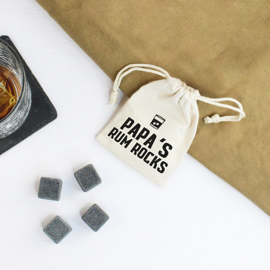 Daddy's Rum Rocks with Cotton Drawstring Bag & 4 Soapstone Ice Cubes