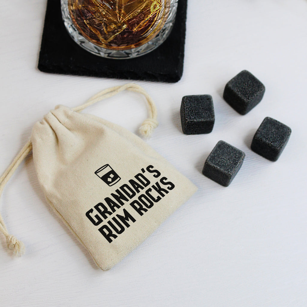 Daddy's Rum Rocks with Cotton Drawstring Bag & 4 Soapstone Ice Cubes