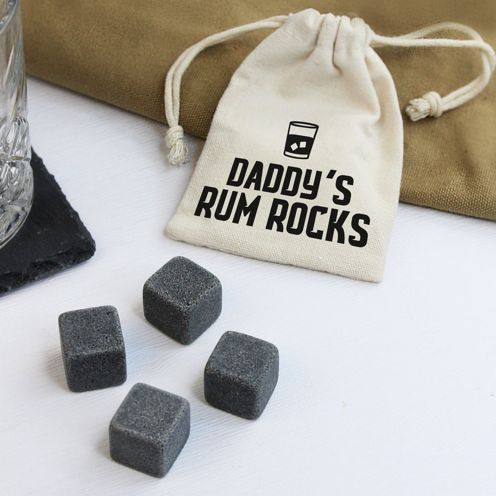 Daddy's Rum Rocks with Cotton Drawstring Bag & 4 Soapstone Ice Cubes