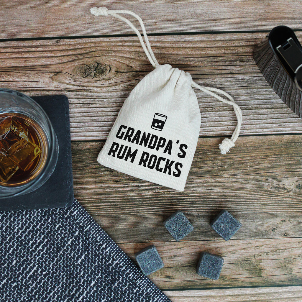 Daddy's Rum Rocks with Cotton Drawstring Bag & 4 Soapstone Ice Cubes