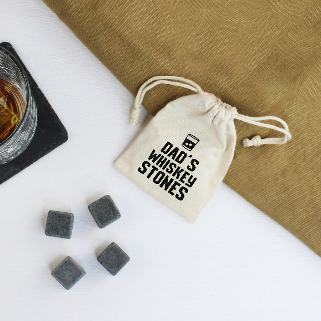 Daddy's Whisky Stones with Cotton Drawstring Bag & 4 Soapstone Ice Cubes