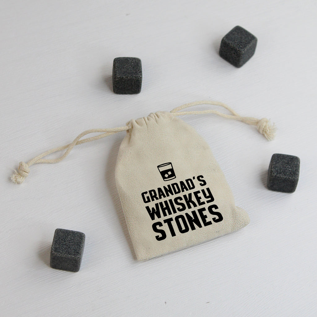 Daddy's Whisky Stones with Cotton Drawstring Bag & 4 Soapstone Ice Cubes