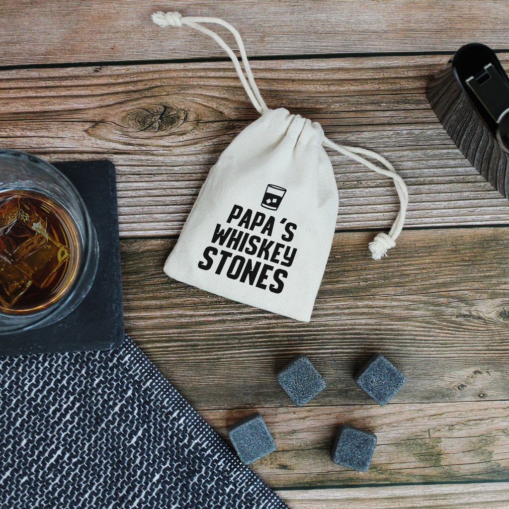 Daddy's Whisky Stones with Cotton Drawstring Bag & 4 Soapstone Ice Cubes