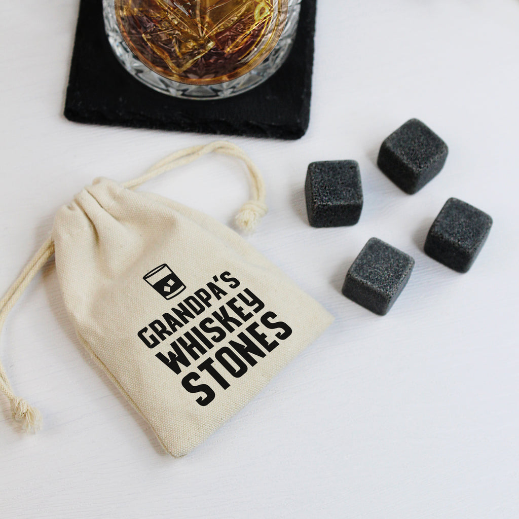 Daddy's Whisky Stones with Cotton Drawstring Bag & 4 Soapstone Ice Cubes