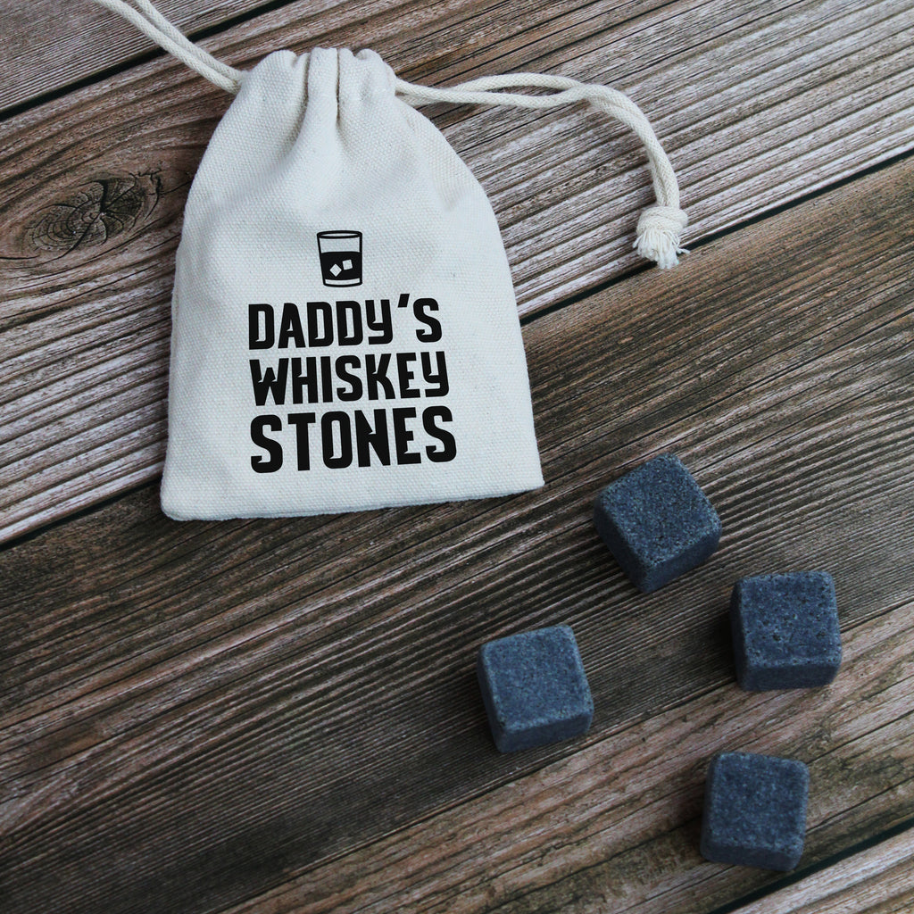 Daddy's Whisky Stones with Cotton Drawstring Bag & 4 Soapstone Ice Cubes