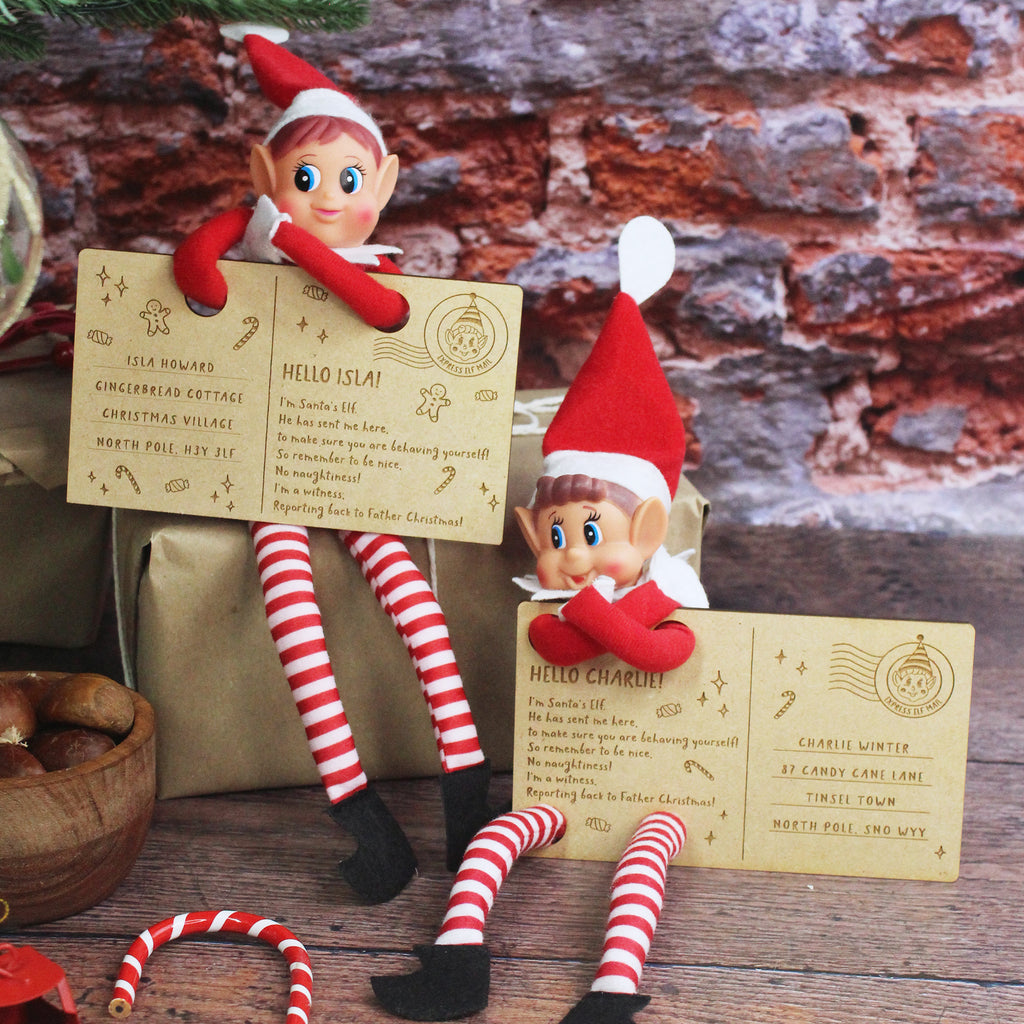 Personalised Wooden Elf Arrival Postcard