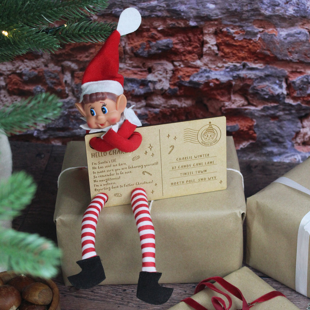 Personalised Wooden Elf Arrival Postcard