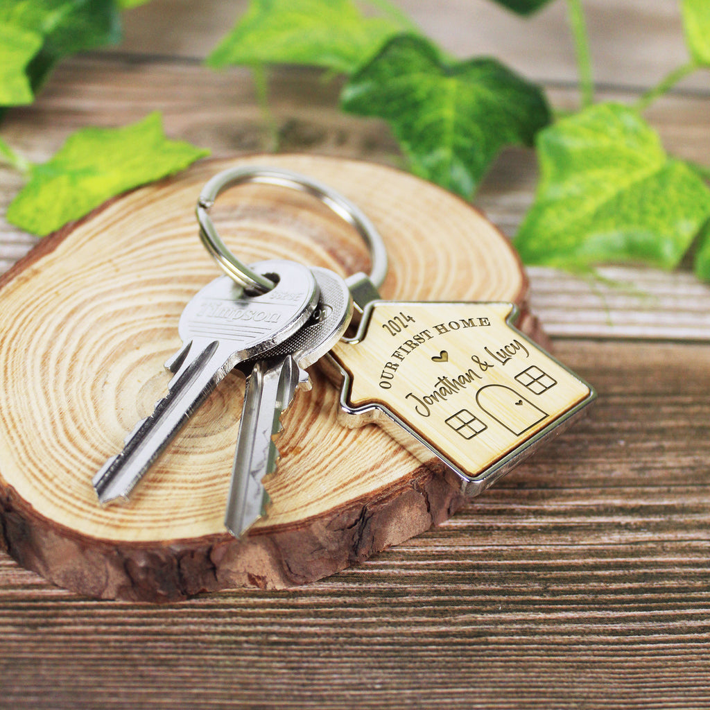 Set of 2 Personalised 'Our First Home' House Keyring