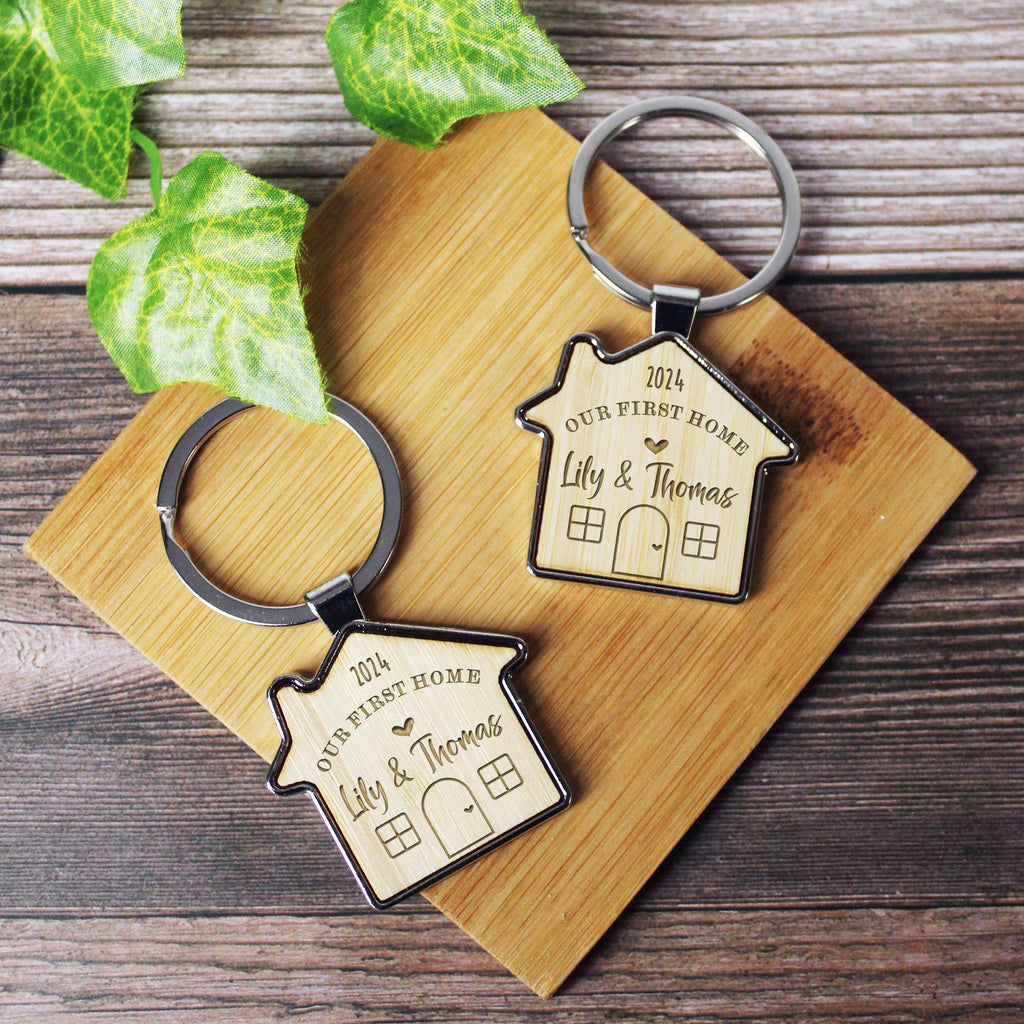 Set of 2 Personalised 'Our First Home' House Keyring