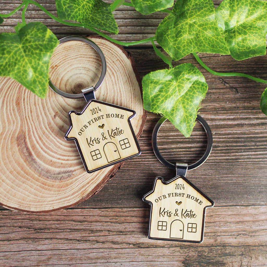 Set of 2 Personalised 'Our First Home' House Keyring