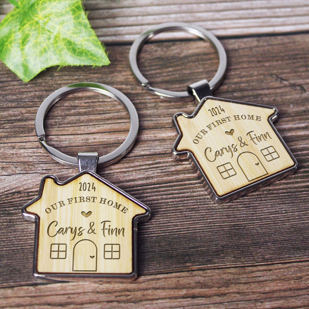 Set of 2 Personalised 'Our First Home' House Keyring
