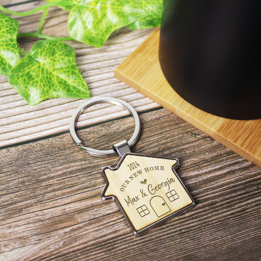 Set of 2 Personalised 'Our New Home' House Keyring