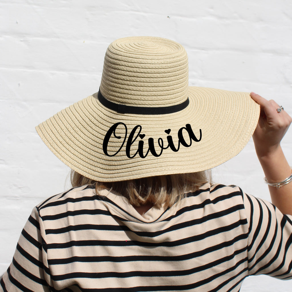 Personalised Wide Brimmed Straw Beach Hats with Name