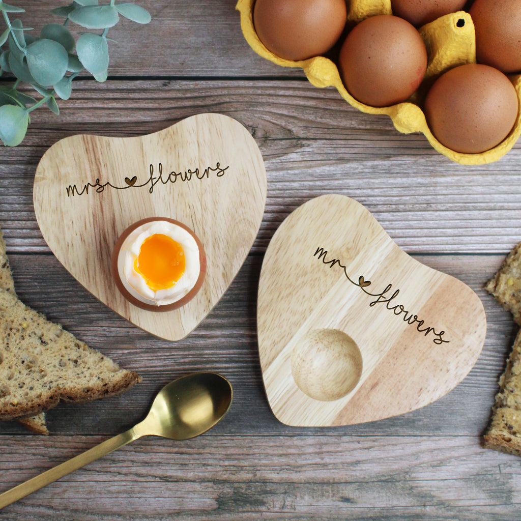 Personalised Set of 2 'Mr & Mrs' Heart Shaped Egg Holders