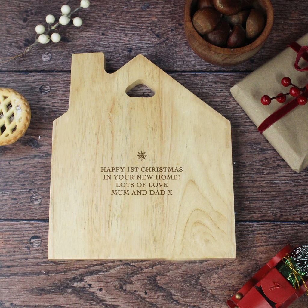 Personalised Christmas At The..Family Name House Shaped Board