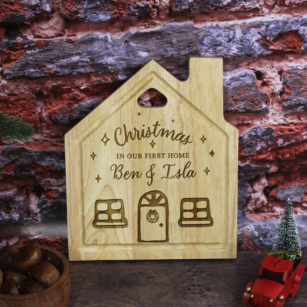 Christmas In Our First Home House Shaped Board
