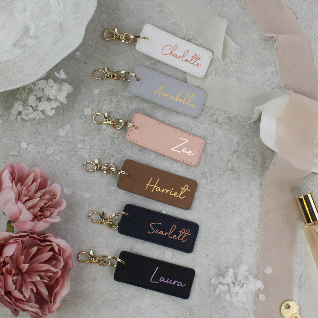 Personalised PU Leather Rectangle Keyring with Name