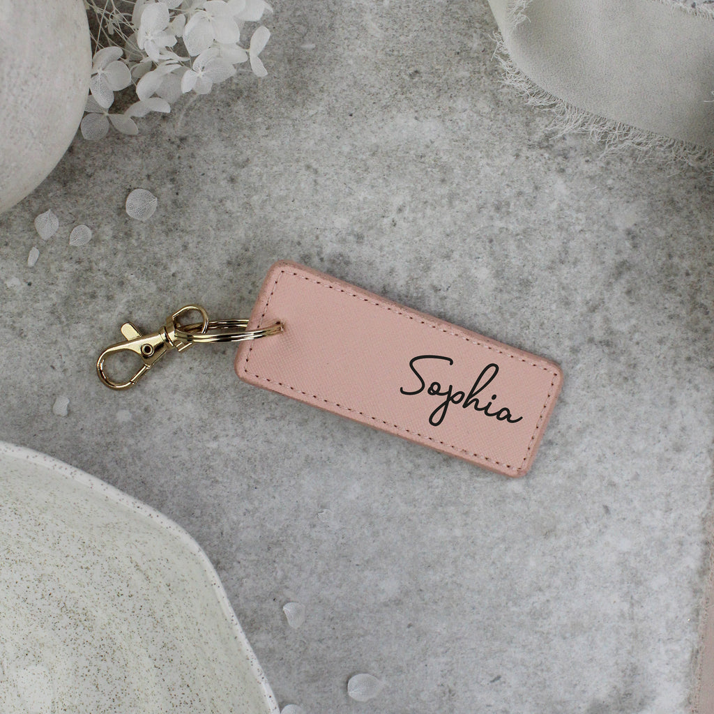 Personalised PU Leather Rectangle Keyring with Name